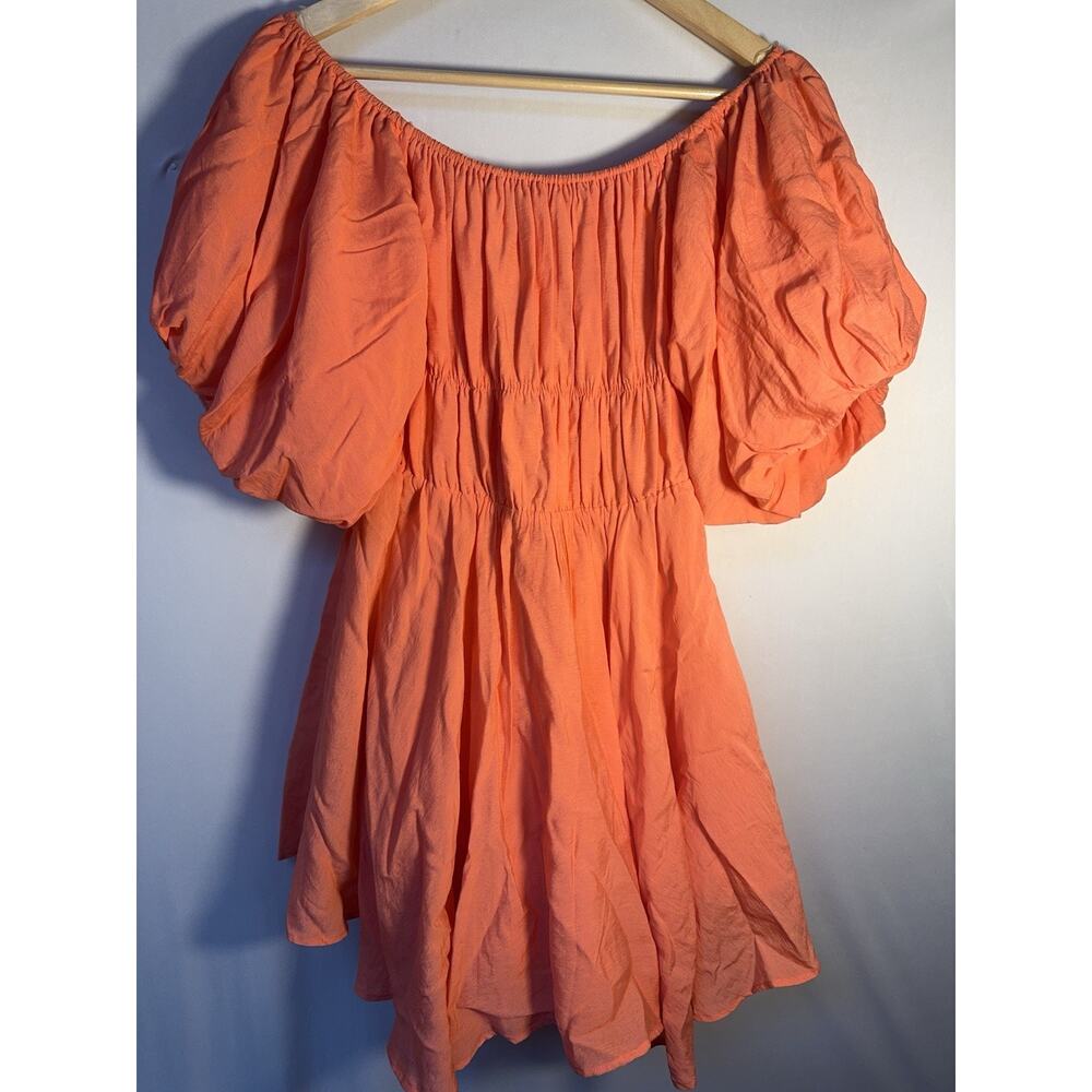 Alter’d State Dress Medium Coral Pink Puff Sleeve Babydoll Mini Cottagecore
